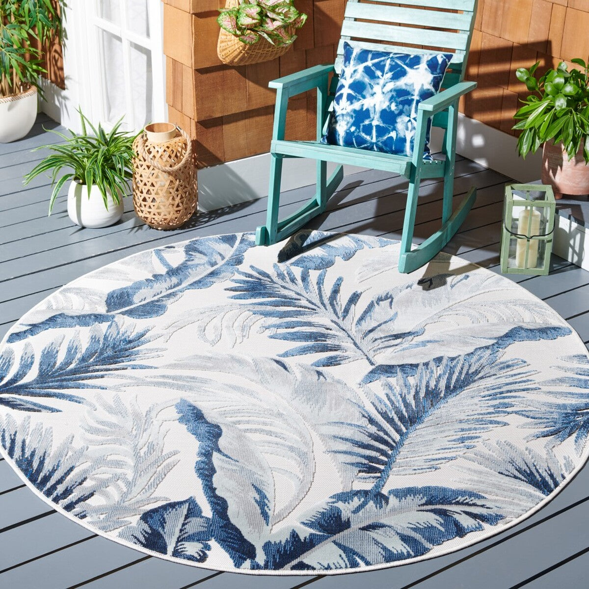  Safavieh Cabana 452 Indoor / Outdoor Rug - Ivory / Navy - Bonton