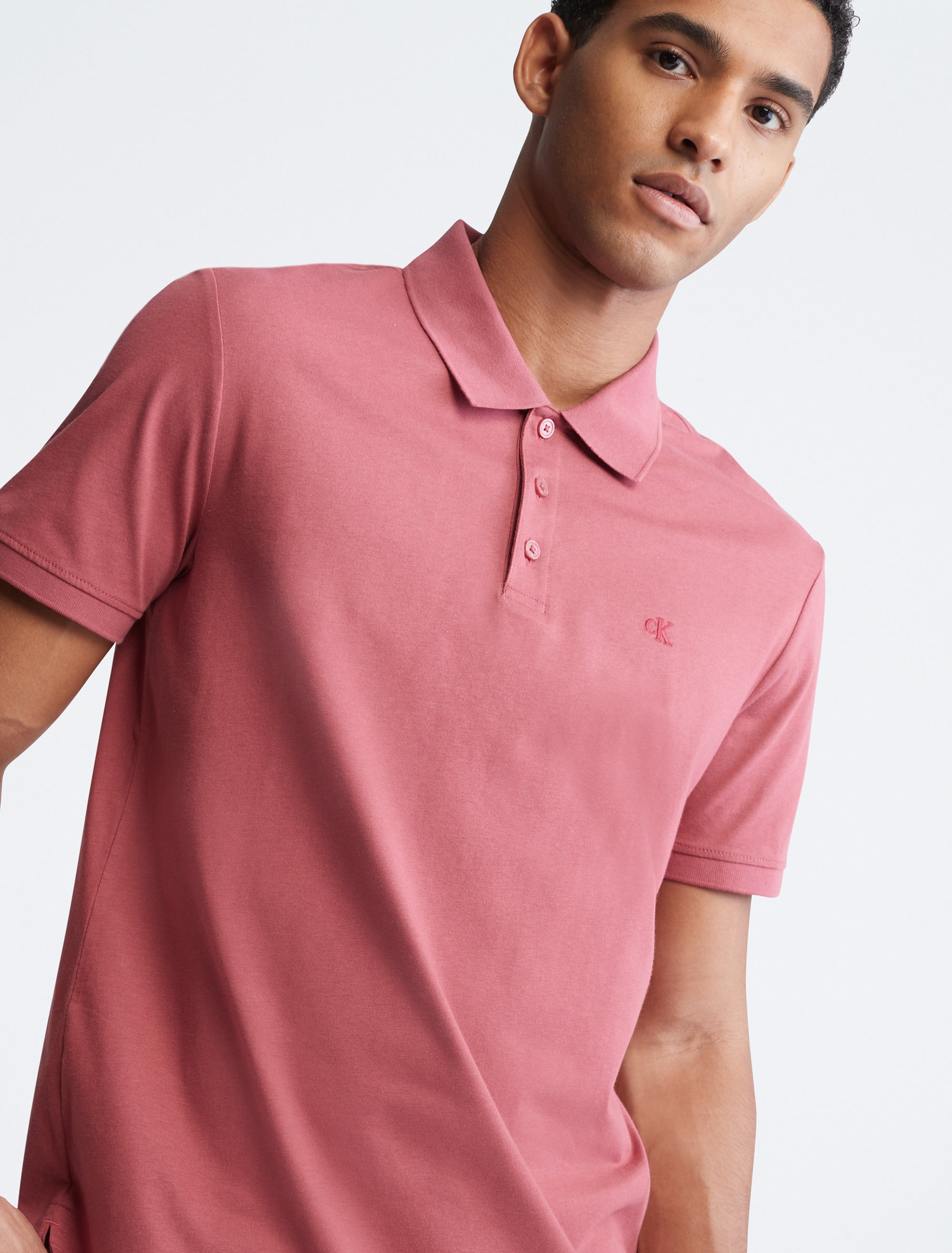 Calvin Klein SS SMOOTH COTTON Solid Polo - Raspberry Blush - Bonton