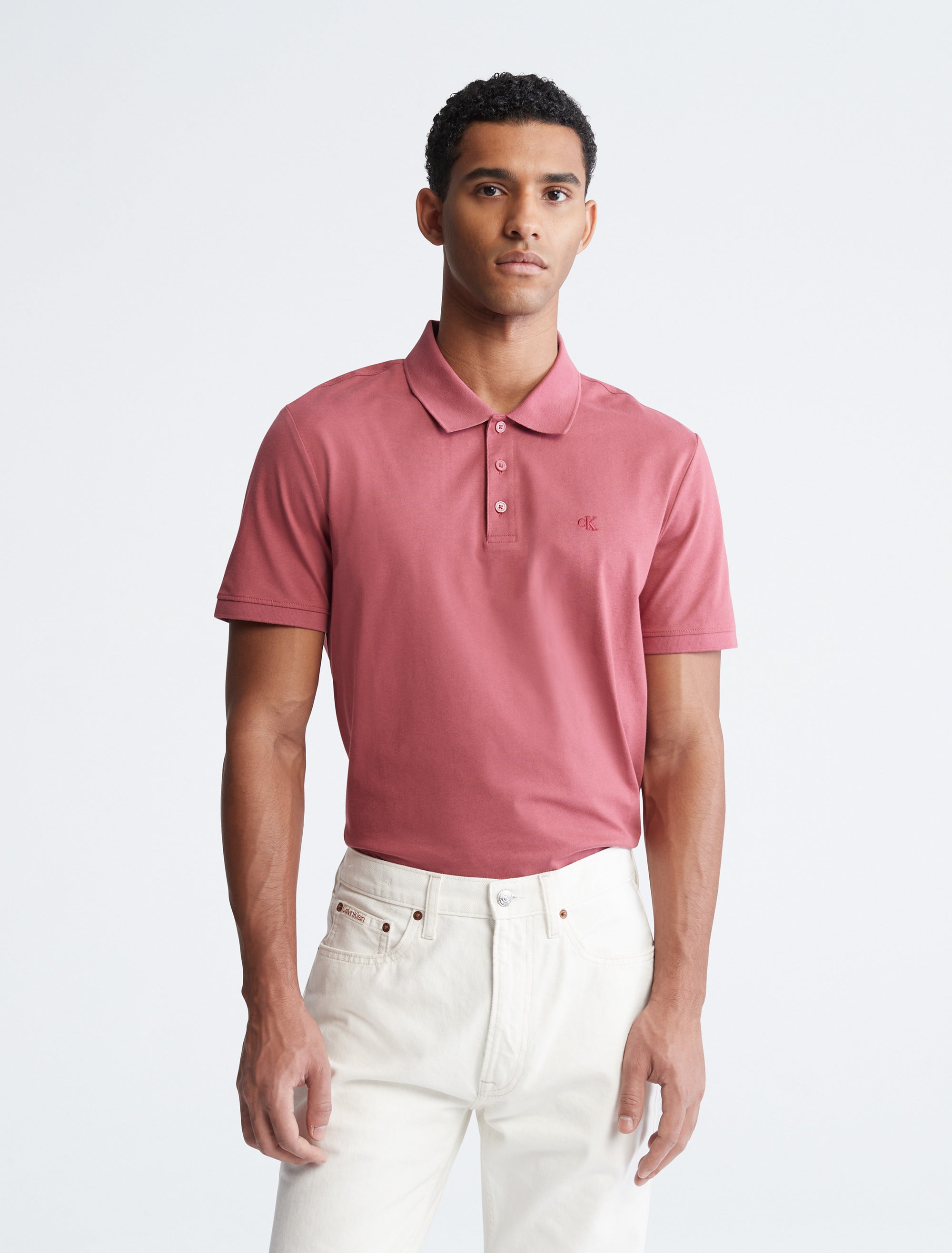  Calvin Klein SS SMOOTH COTTON Solid Polo - Faience - Bonton