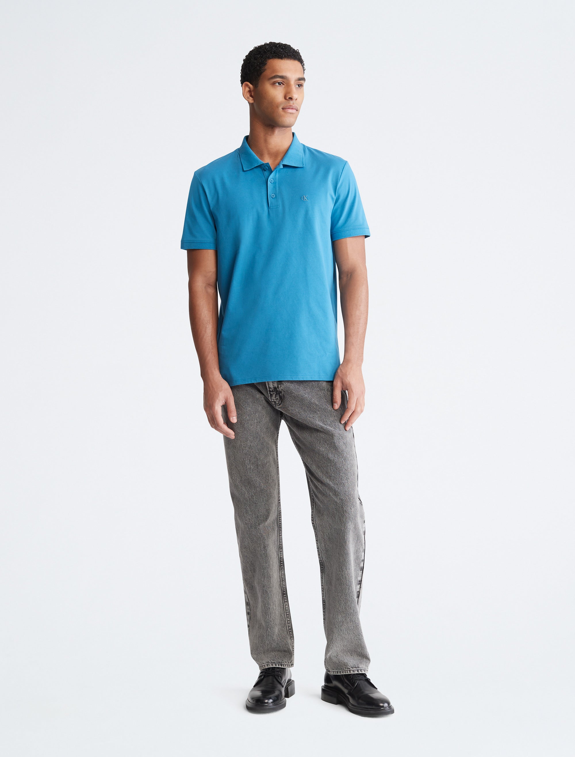  Calvin Klein SS SMOOTH COTTON Solid Polo - Bleached Denim - Bonton