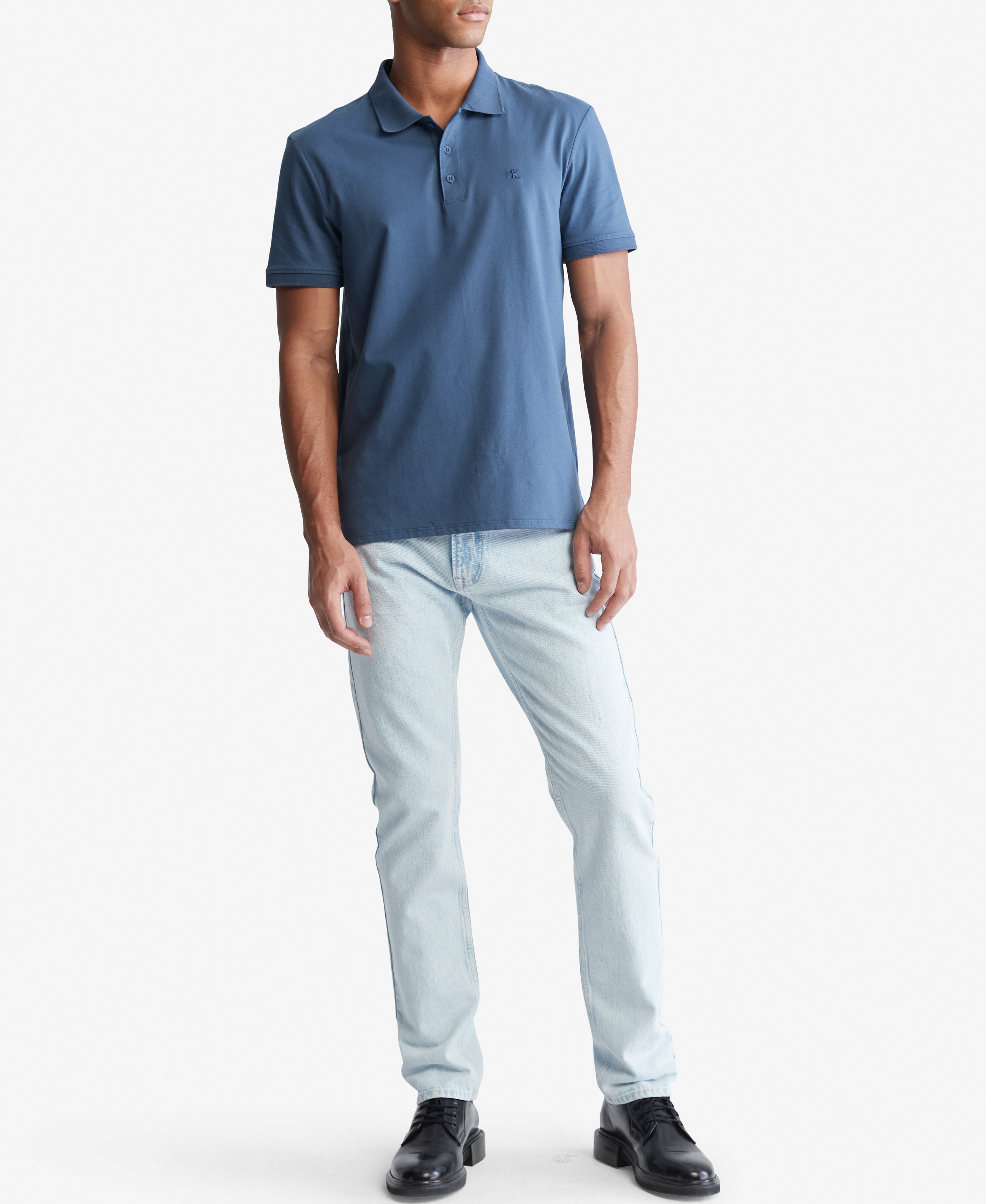  Calvin Klein SS SMOOTH COTTON Solid Polo - Bleached Denim - Bonton