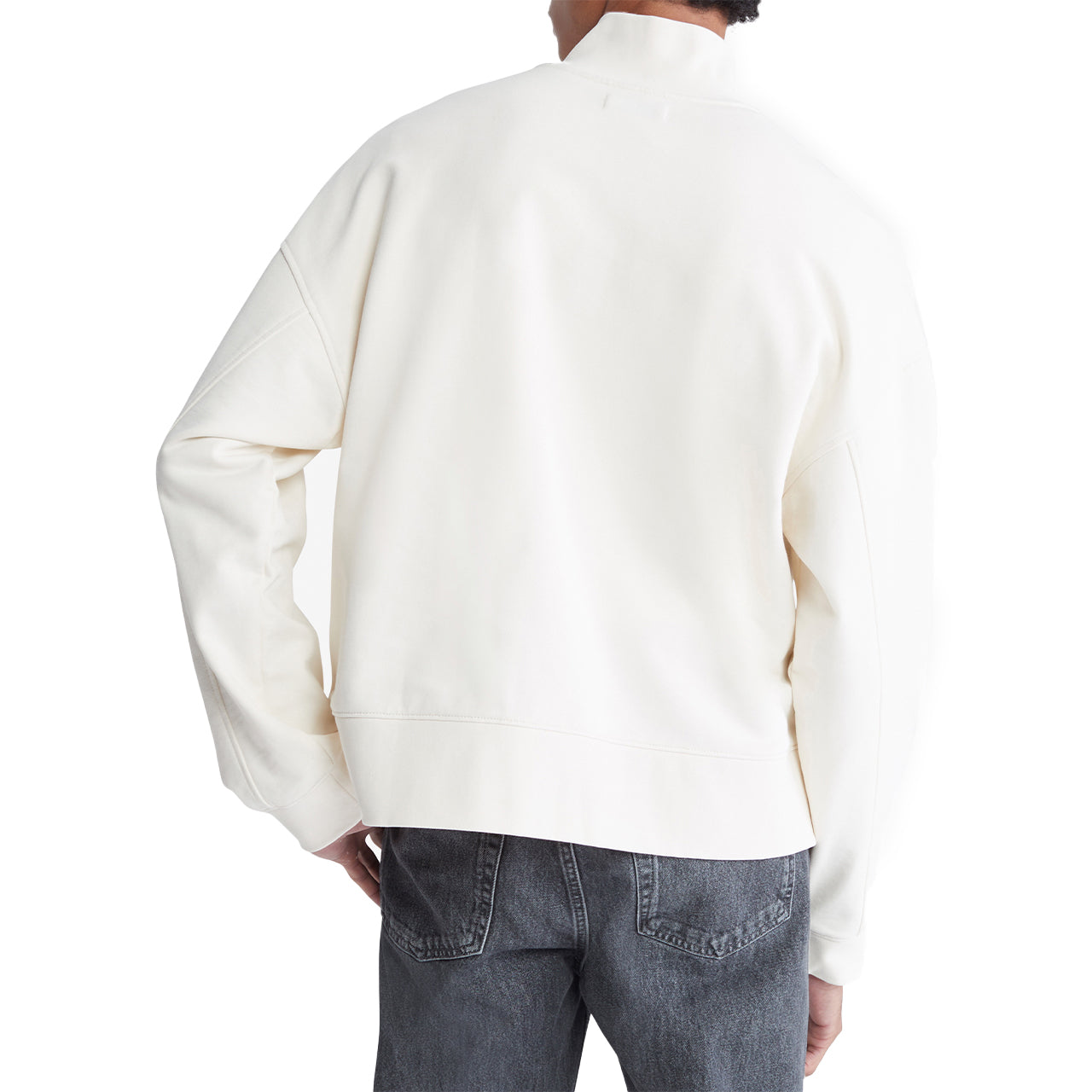  Calvin Klein Long Sleeves Relaxed Standard Funnel neck Quarter Zip Sweatshirt - Ivory - Bonton
