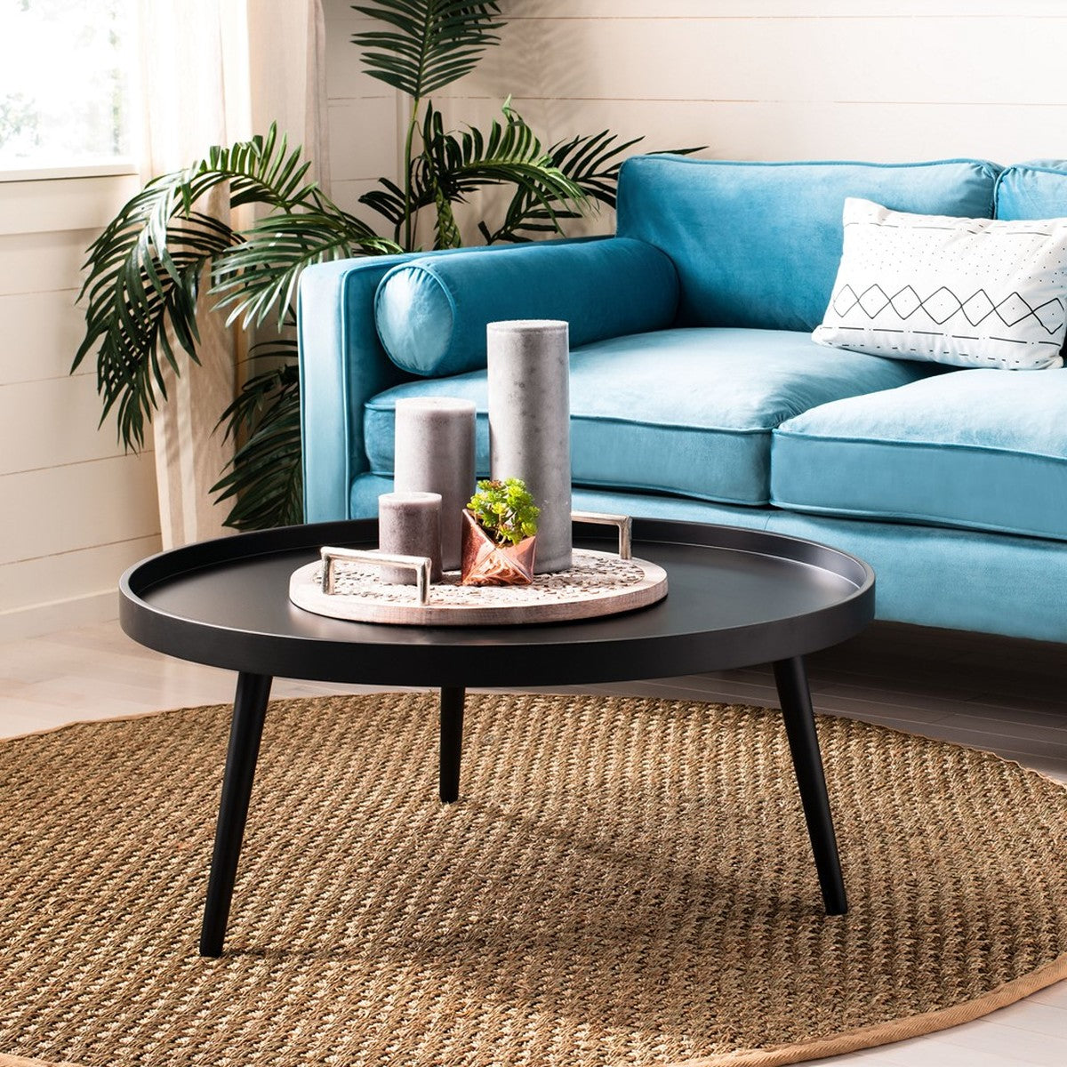  Safavieh Fritz Round Tray Top Coffee Table - Black - Bonton