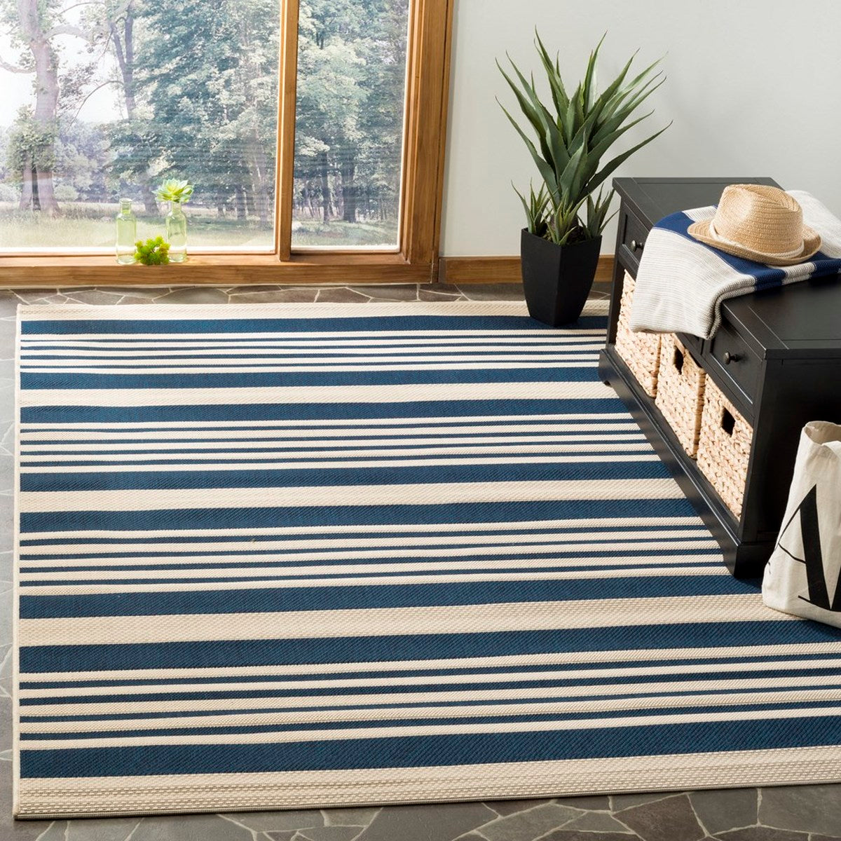  Safavieh Courtyard 6062 Indoor / Outdoor Rug - Beige / Blue - Bonton