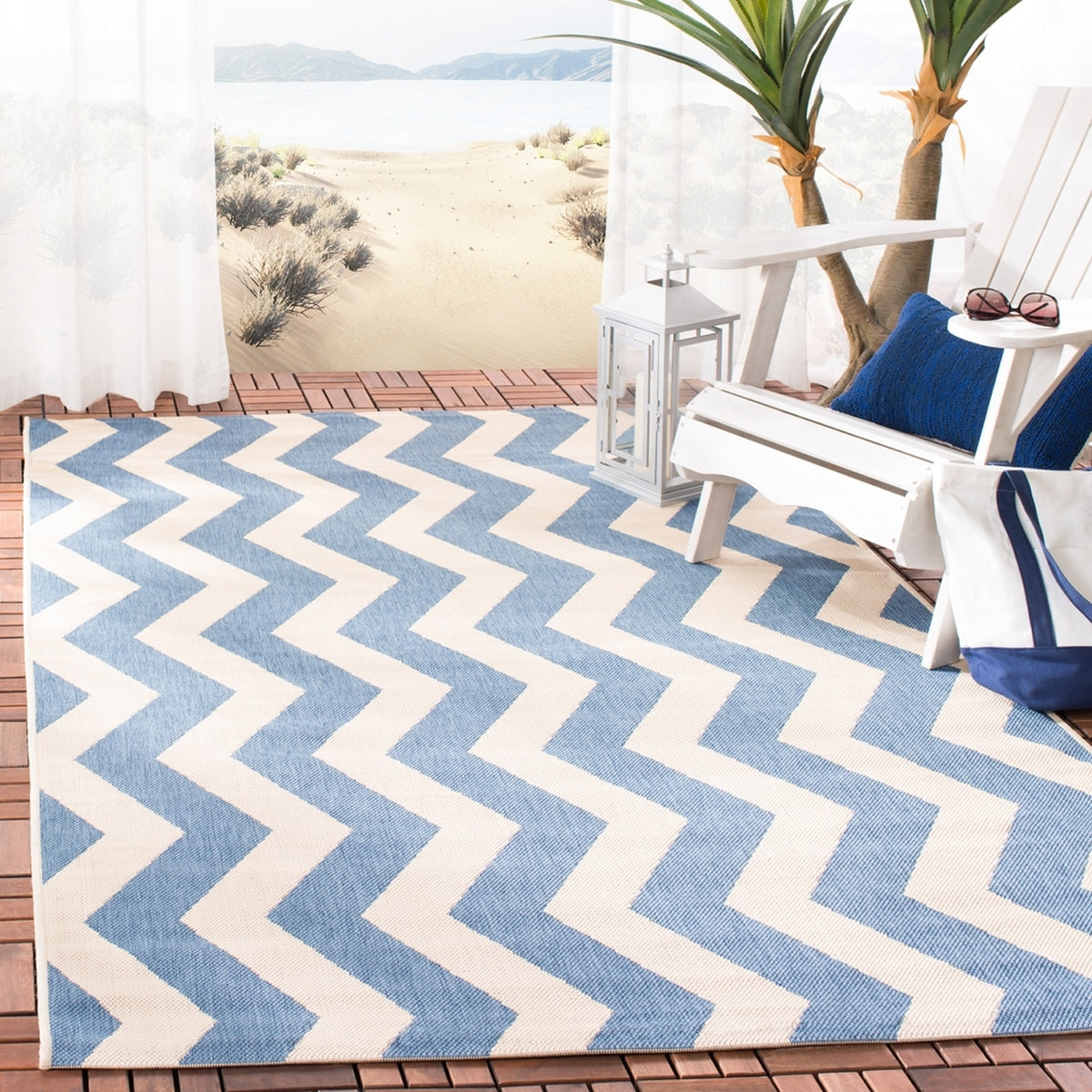  Safavieh Courtyard 6245 Indoor / Outdoor Rug - Blue / Beige - Bonton