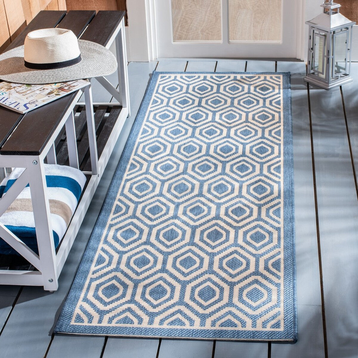  Safavieh Courtyard 6902 Indoor / Outdoor Rug - Navy / Beige - Bonton