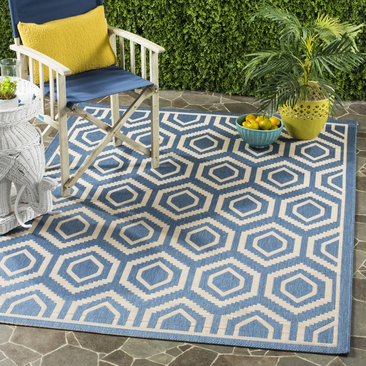  Safavieh Courtyard 6902 Indoor / Outdoor Rug - Navy / Beige - Bonton