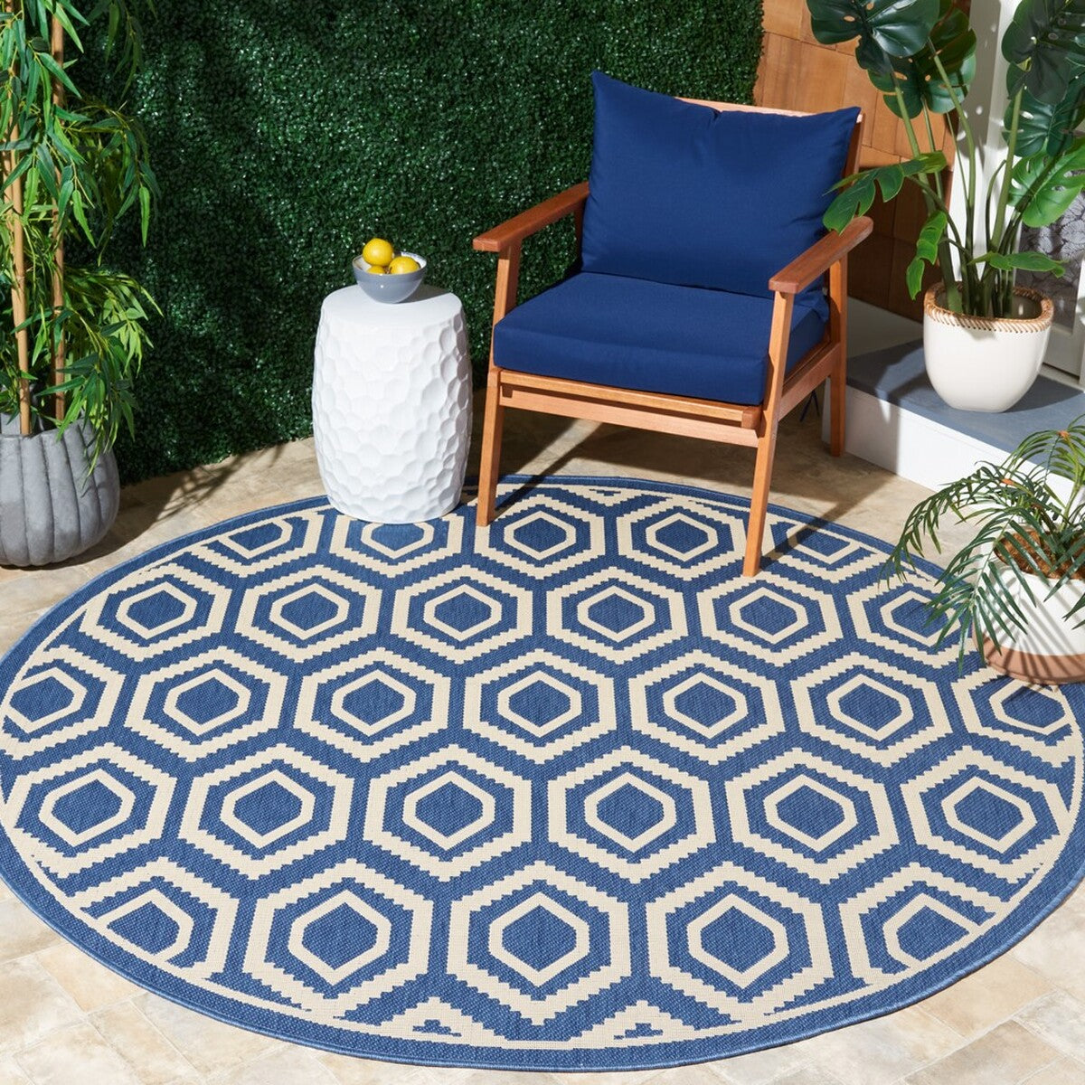  Safavieh Courtyard 6902 Indoor / Outdoor Rug - Navy / Beige - Bonton