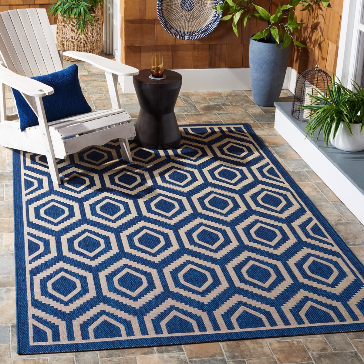  Safavieh Courtyard 6902 Indoor / Outdoor Rug - Navy / Beige - Bonton