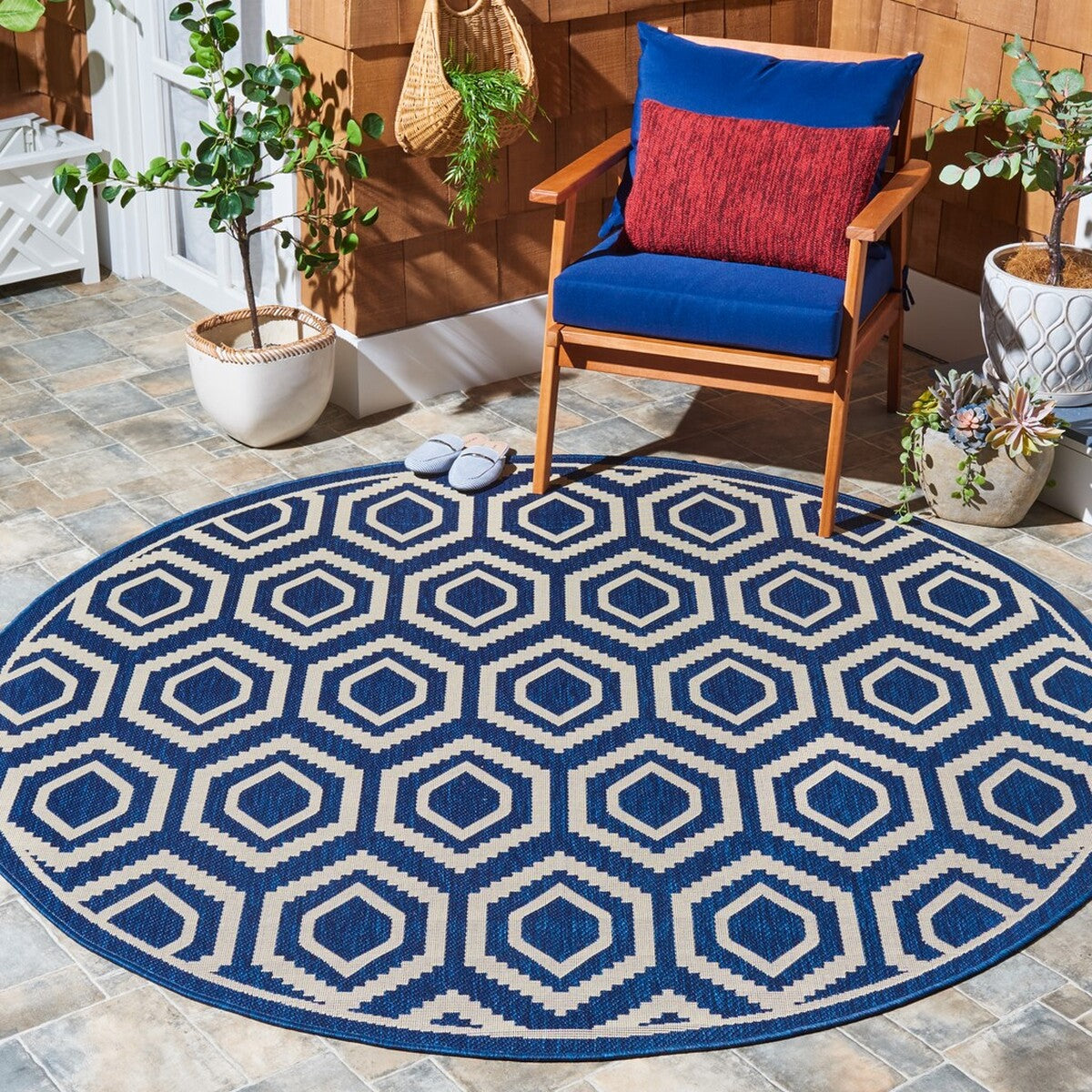  Safavieh Courtyard 6902 Indoor / Outdoor Rug - Navy / Beige - Bonton