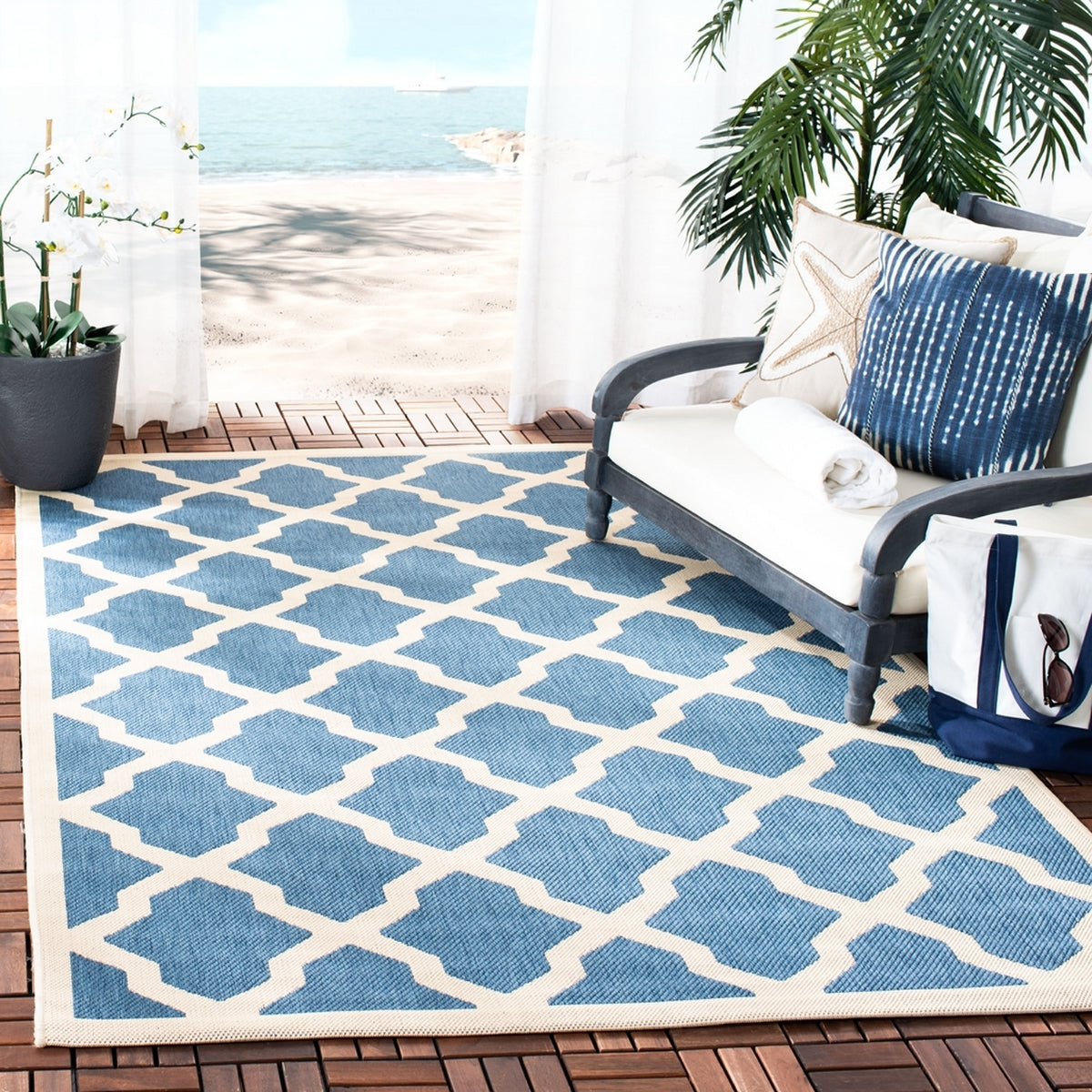  Safavieh Courtyard 6903 Indoor / Outdoor Rug - Blue / Beige - Bonton