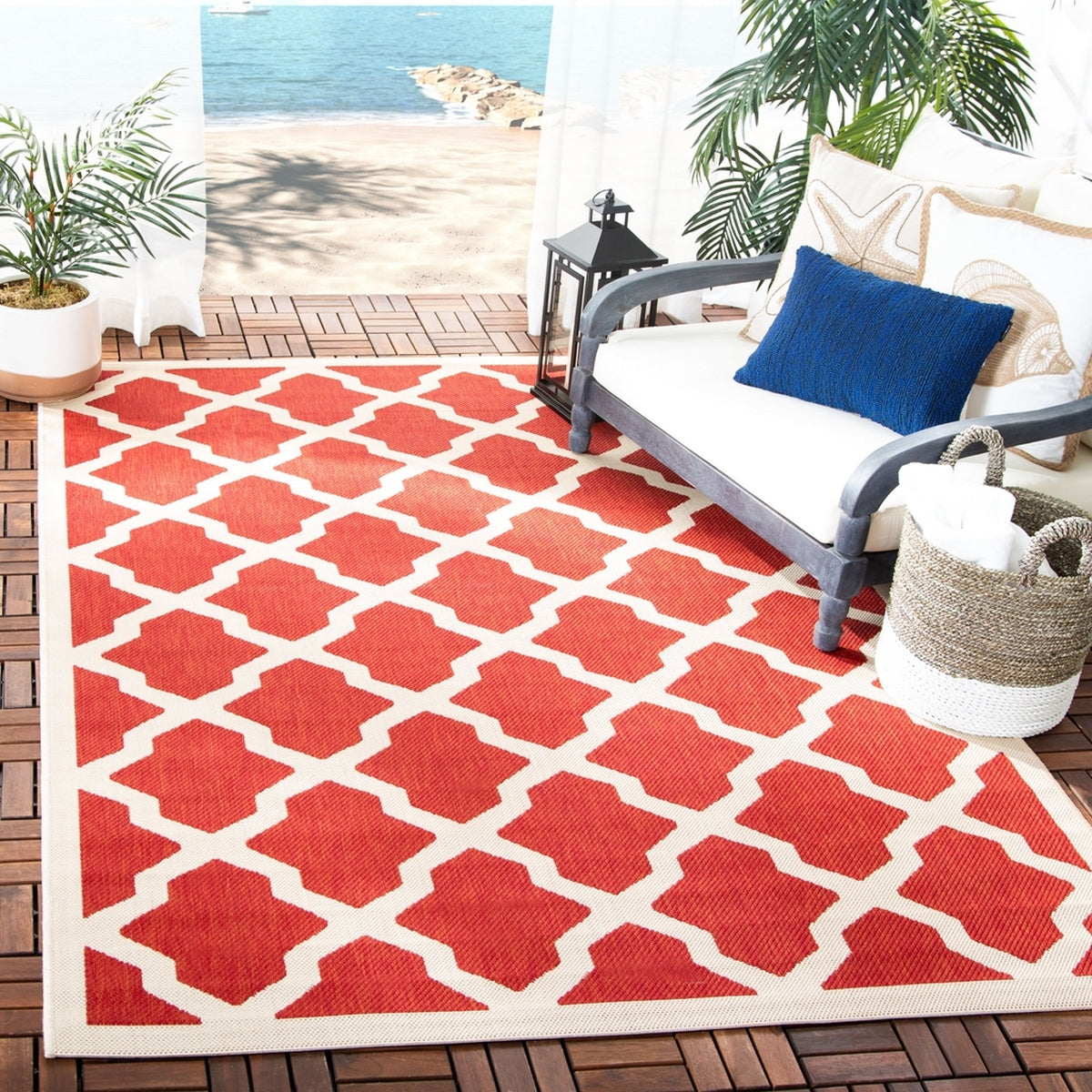  Safavieh Courtyard 6903 Indoor / Outdoor Rug - Red / Bone - Bonton