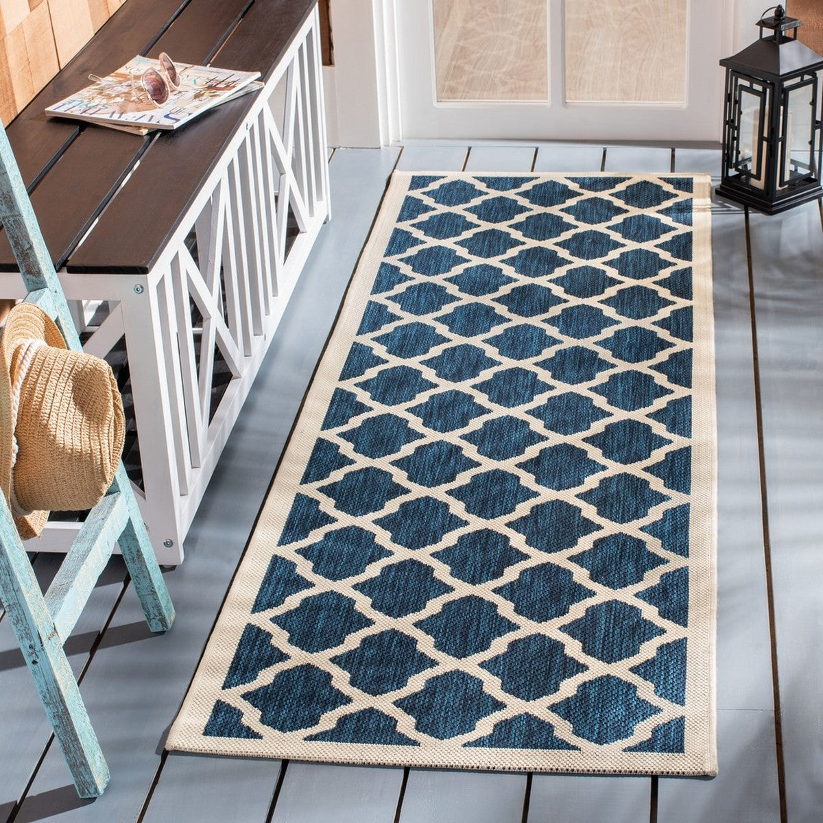  Safavieh Courtyard 6903 Indoor / Outdoor Rug - Blue / Beige - Bonton