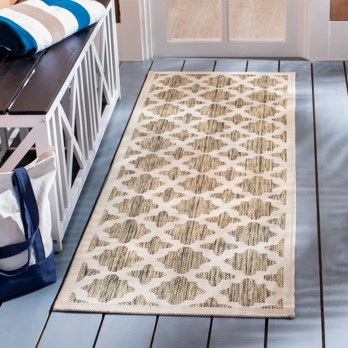  Safavieh Courtyard 6913 Indoor / Outdoor Rug - Blue / Beige - Bonton