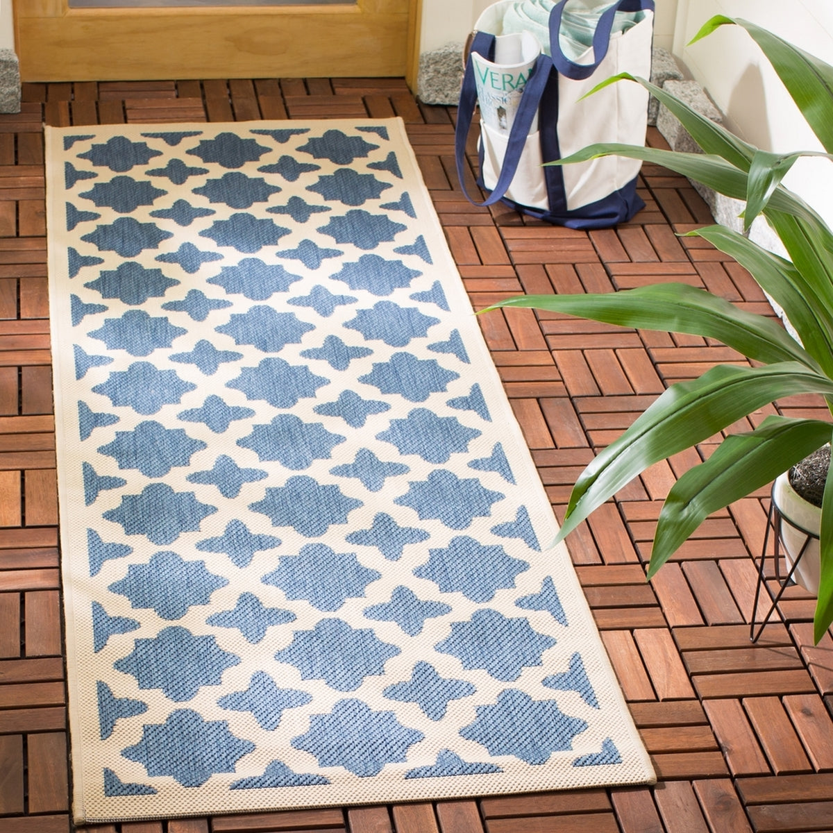  Safavieh Courtyard 6913 Indoor / Outdoor Rug - Blue / Beige - Bonton