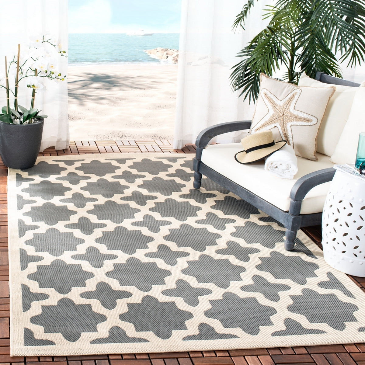  Safavieh Courtyard 6913 Indoor / Outdoor Rug - Green / Beige - Bonton