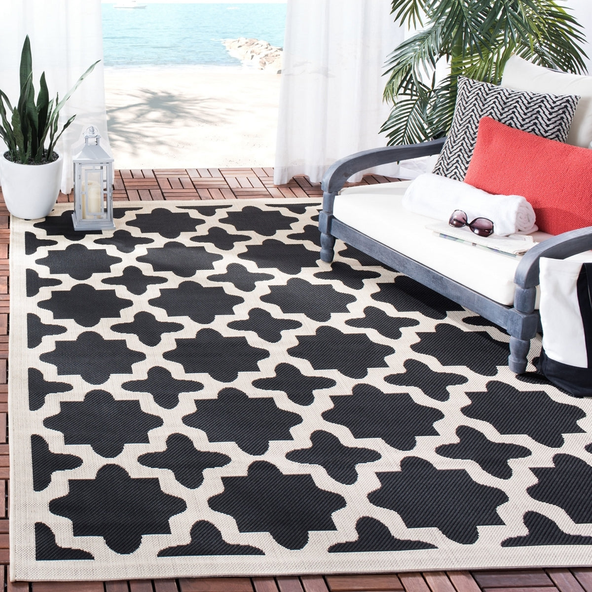  Safavieh Courtyard 6913 Indoor / Outdoor Rug - Red / Bone - Bonton