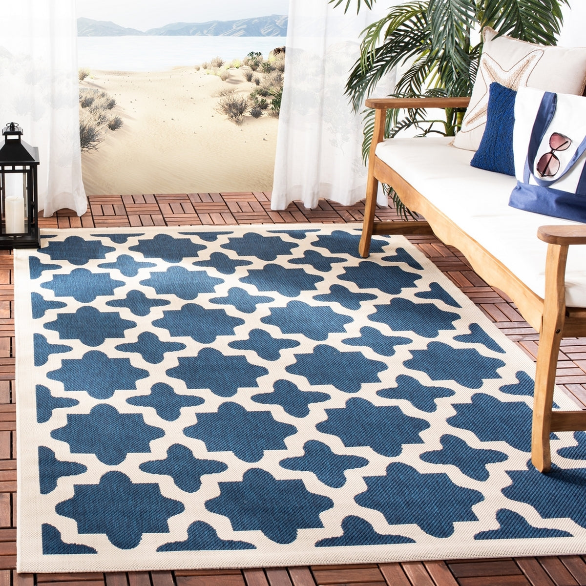  Safavieh Courtyard 6913 Indoor / Outdoor Rug - Blue / Beige - Bonton