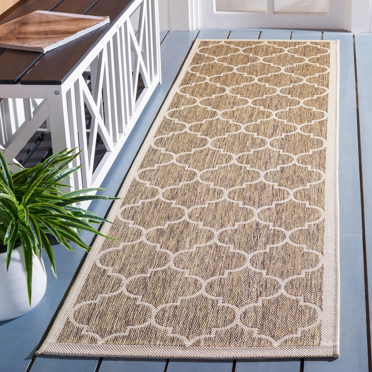  Safavieh Courtyard 6914 Indoor / Outdoor Rug - Anthracite / Beige - Bonton