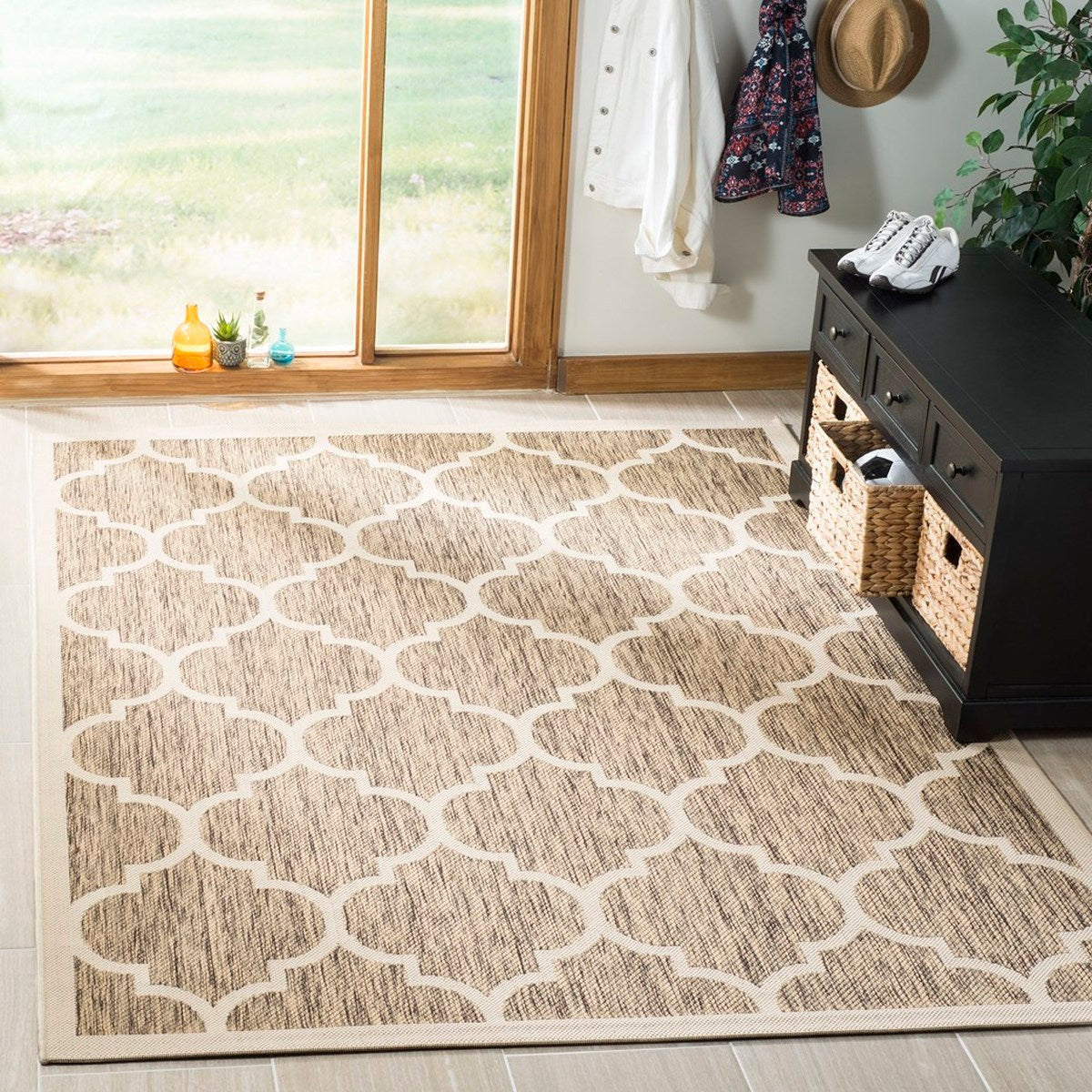  Safavieh Courtyard 6914 Indoor / Outdoor Rug - Anthracite / Beige - Bonton