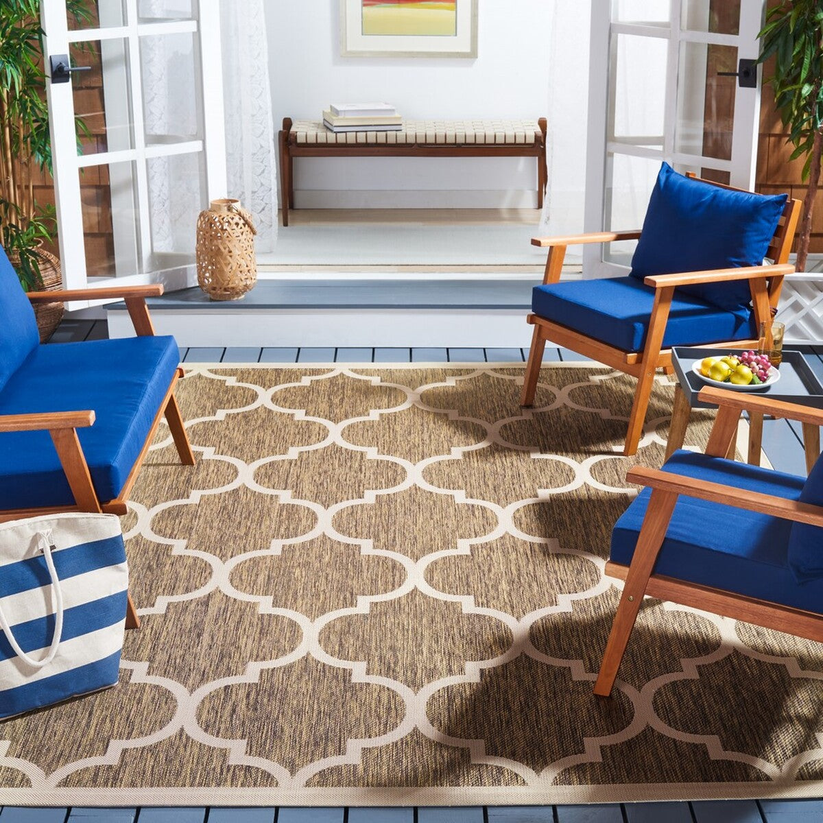  Safavieh Courtyard 6914 Indoor / Outdoor Rug - Anthracite / Beige - Bonton