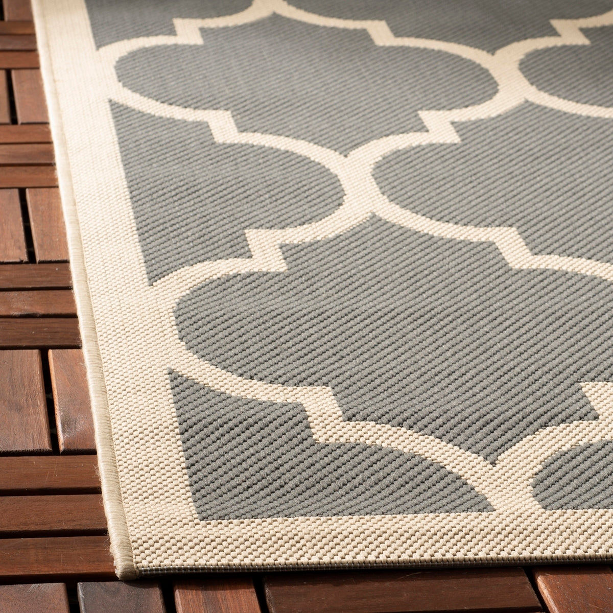  Safavieh Courtyard 6914 Indoor / Outdoor Rug - Anthracite / Beige - Bonton