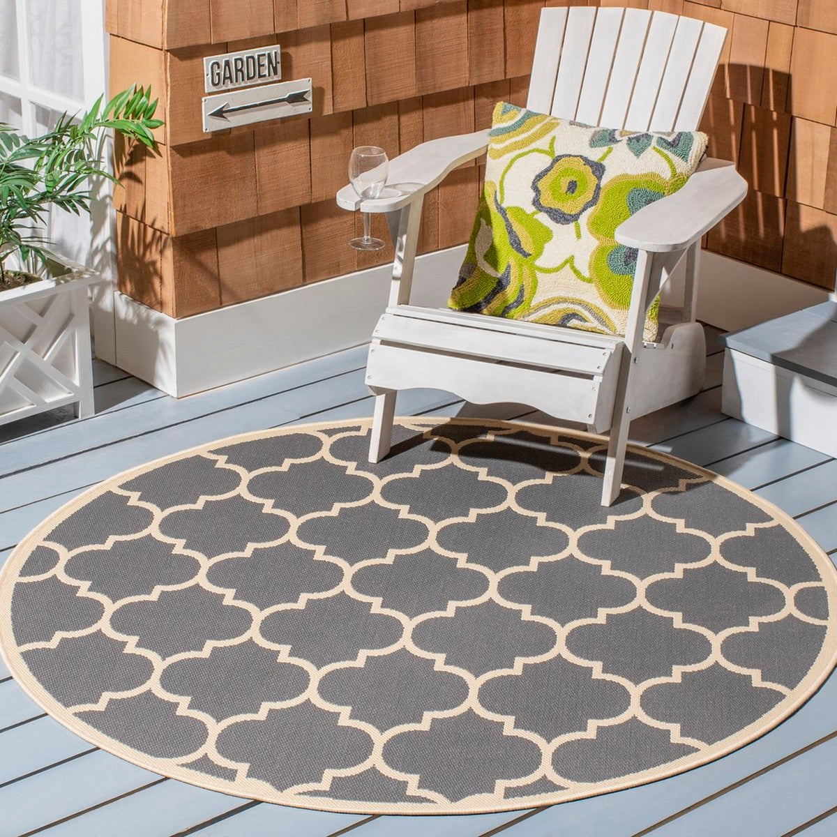  Safavieh Courtyard 6914 Indoor / Outdoor Rug - Anthracite / Beige - Bonton