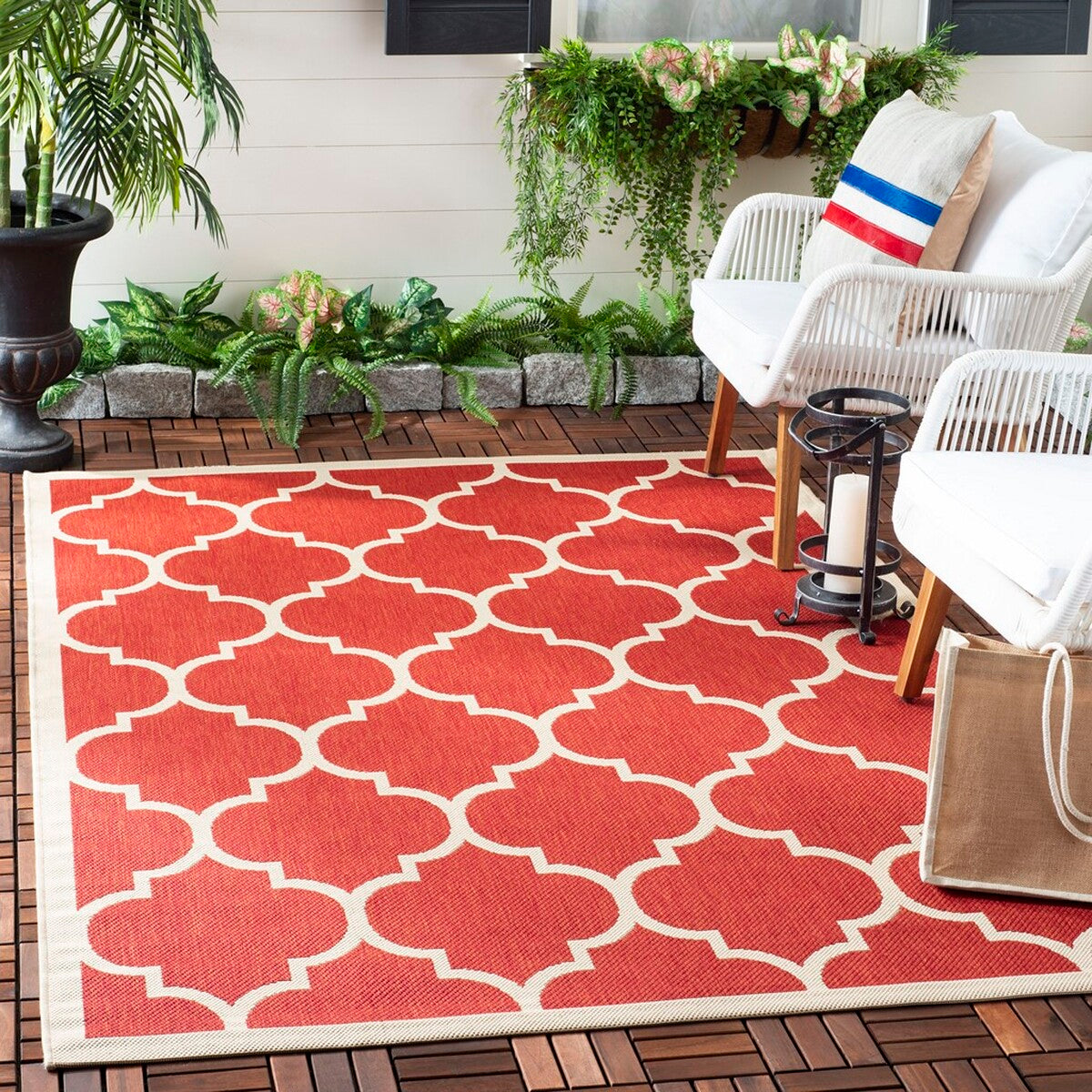  Safavieh Courtyard 6914 Indoor / Outdoor Rug - Anthracite / Beige - Bonton