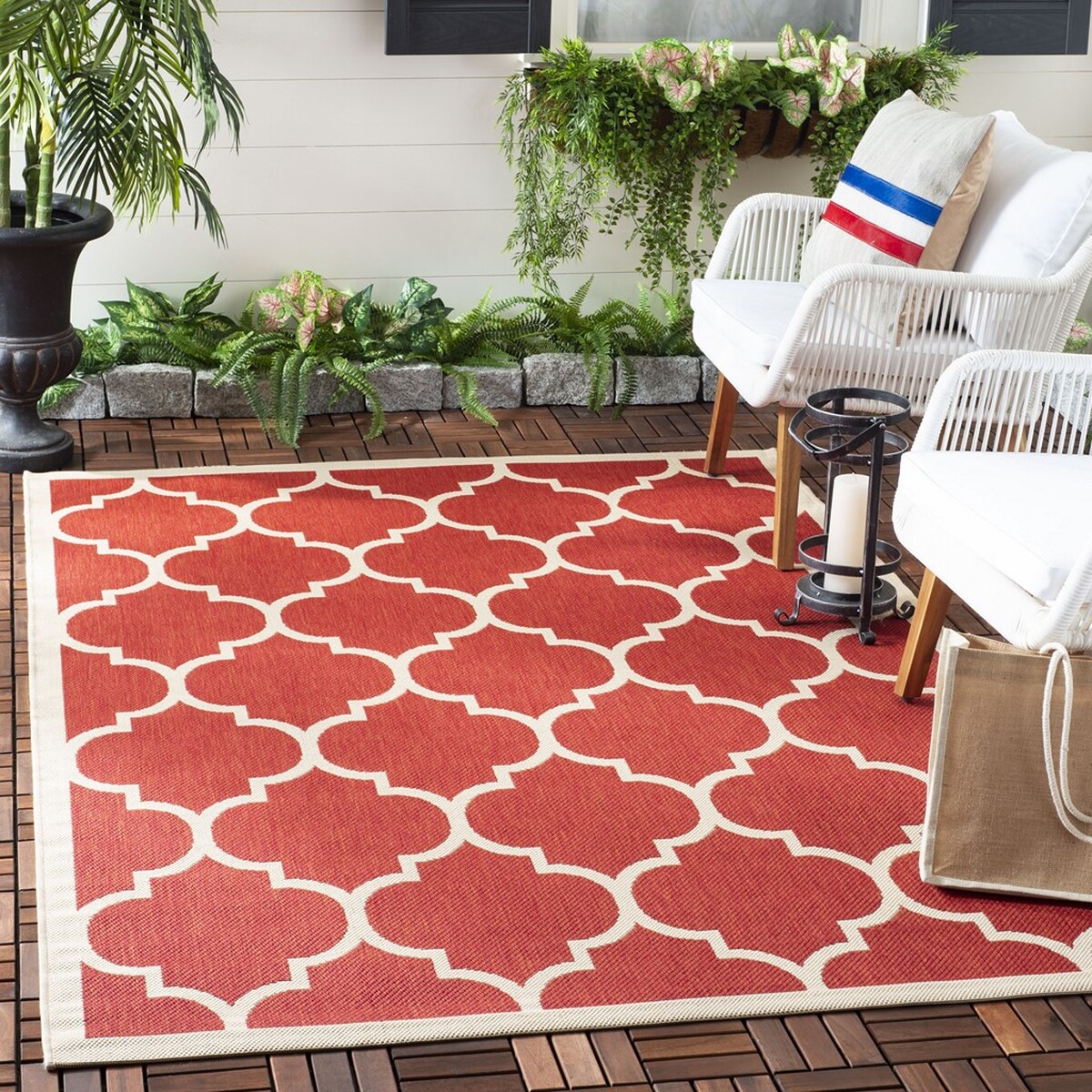  Safavieh Courtyard 6914 Indoor / Outdoor Rug - Navy / Beige - Bonton