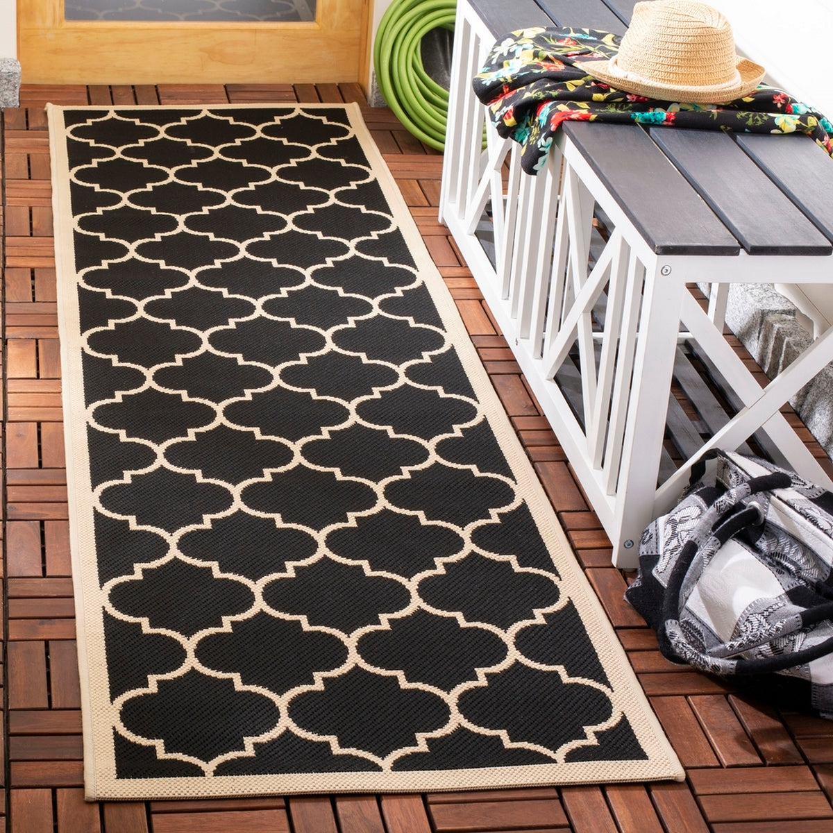  Safavieh Courtyard 6914 Indoor / Outdoor Rug - Anthracite / Beige - Bonton