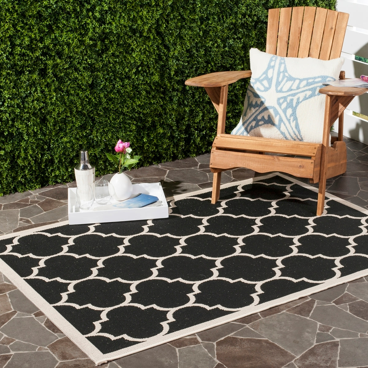  Safavieh Courtyard 6914 Indoor / Outdoor Rug - Anthracite / Beige - Bonton