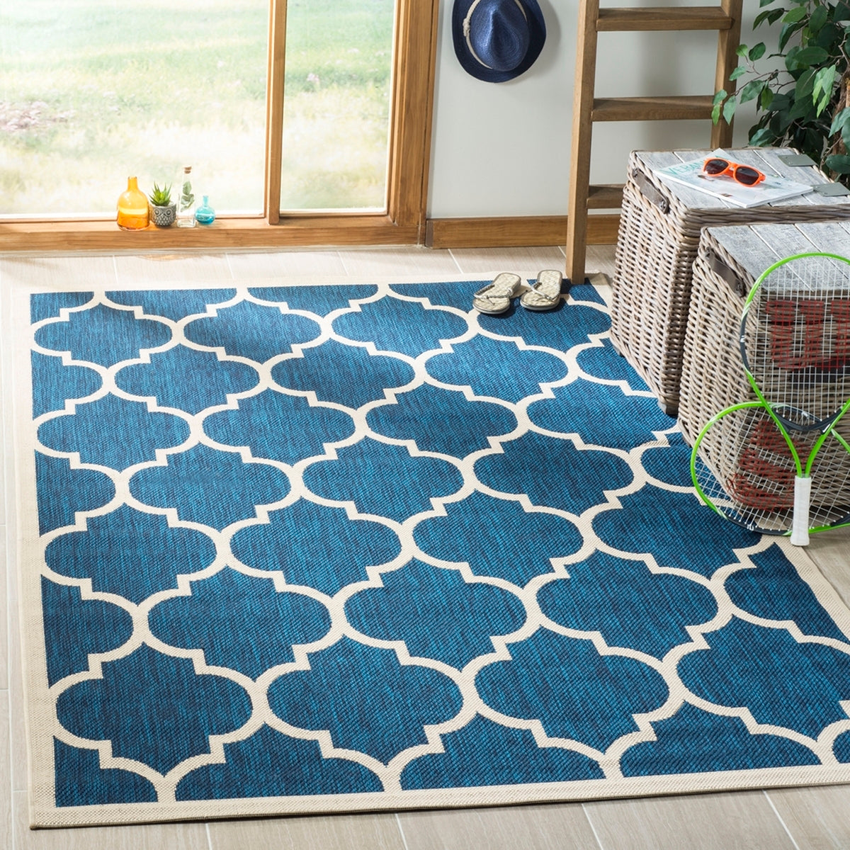  Safavieh Courtyard 6914 Indoor / Outdoor Rug - Blue / Beige - Bonton