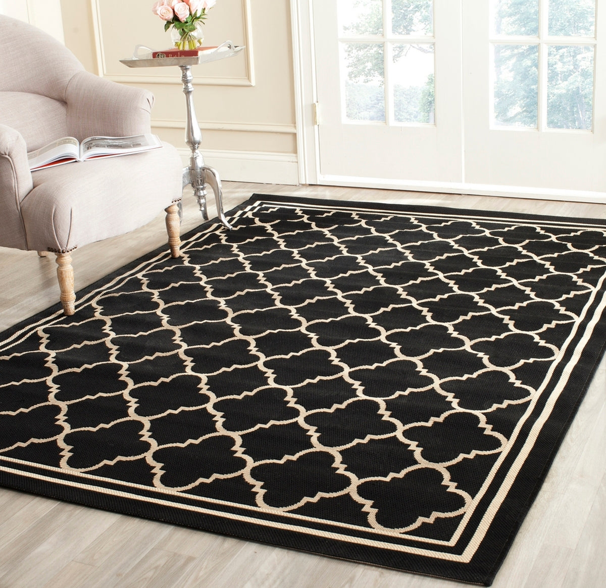  Safavieh Courtyard 6918 Indoor / Outdoor Rug - Anthracite / Beige - Bonton