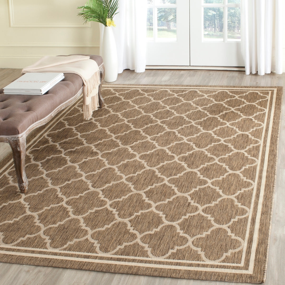  Safavieh Courtyard 6918 Indoor / Outdoor Rug - Anthracite / Beige - Bonton