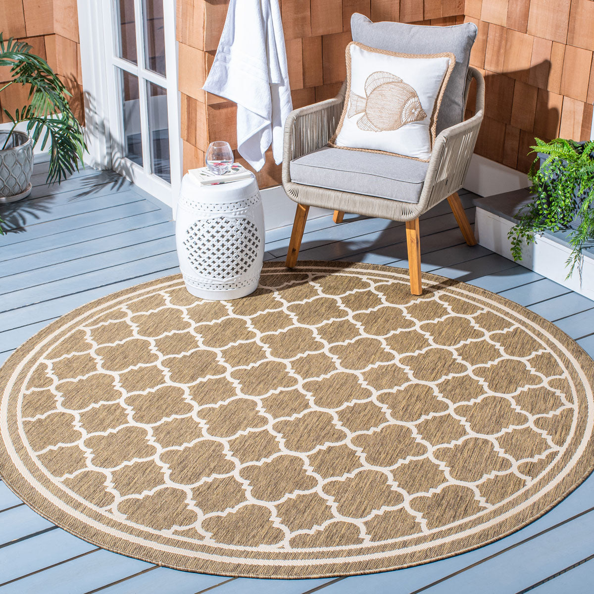  Safavieh Courtyard 6918 Indoor / Outdoor Rug - Anthracite / Beige - Bonton