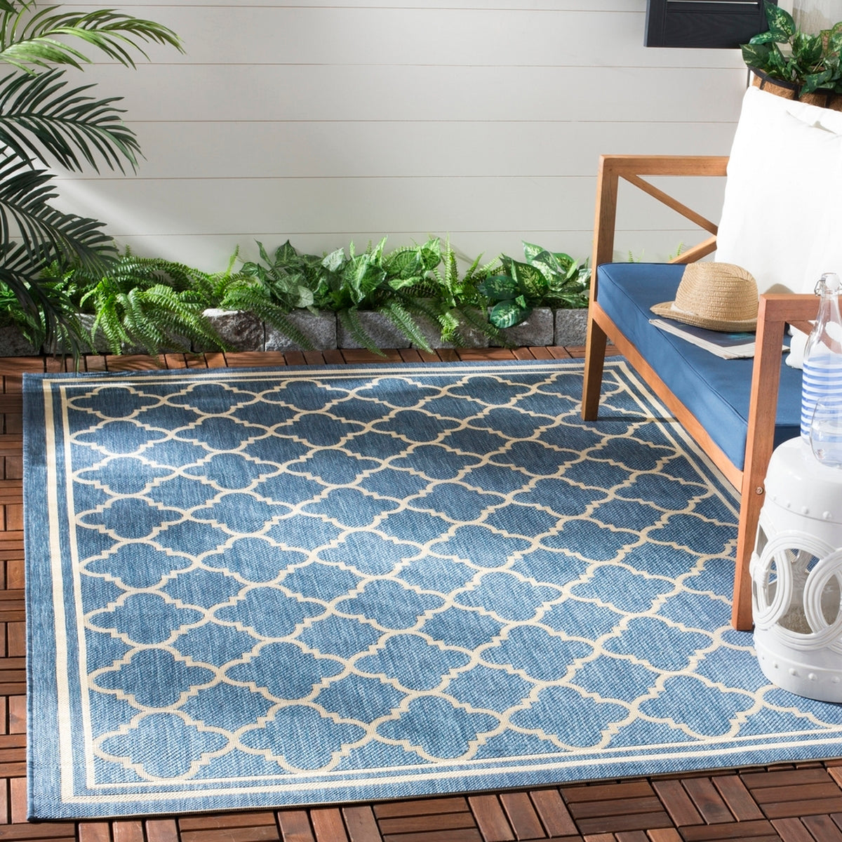  Safavieh Courtyard 6918 Indoor / Outdoor Rug - Blue / Beige - Bonton