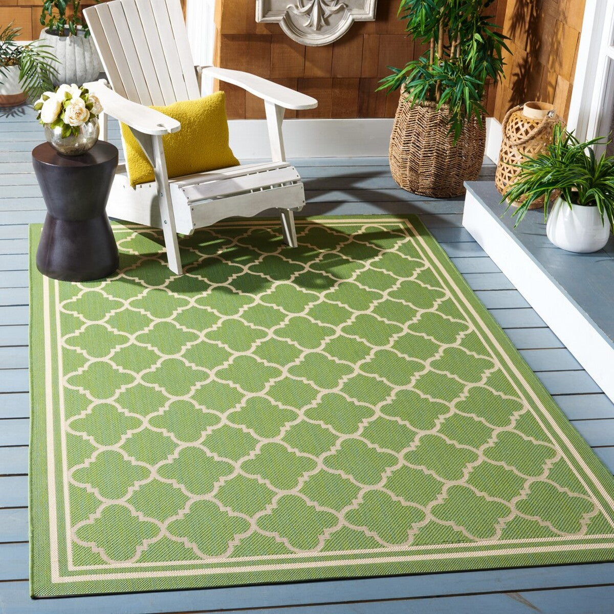  Safavieh Courtyard 6918 Indoor / Outdoor Rug - Anthracite / Beige - Bonton