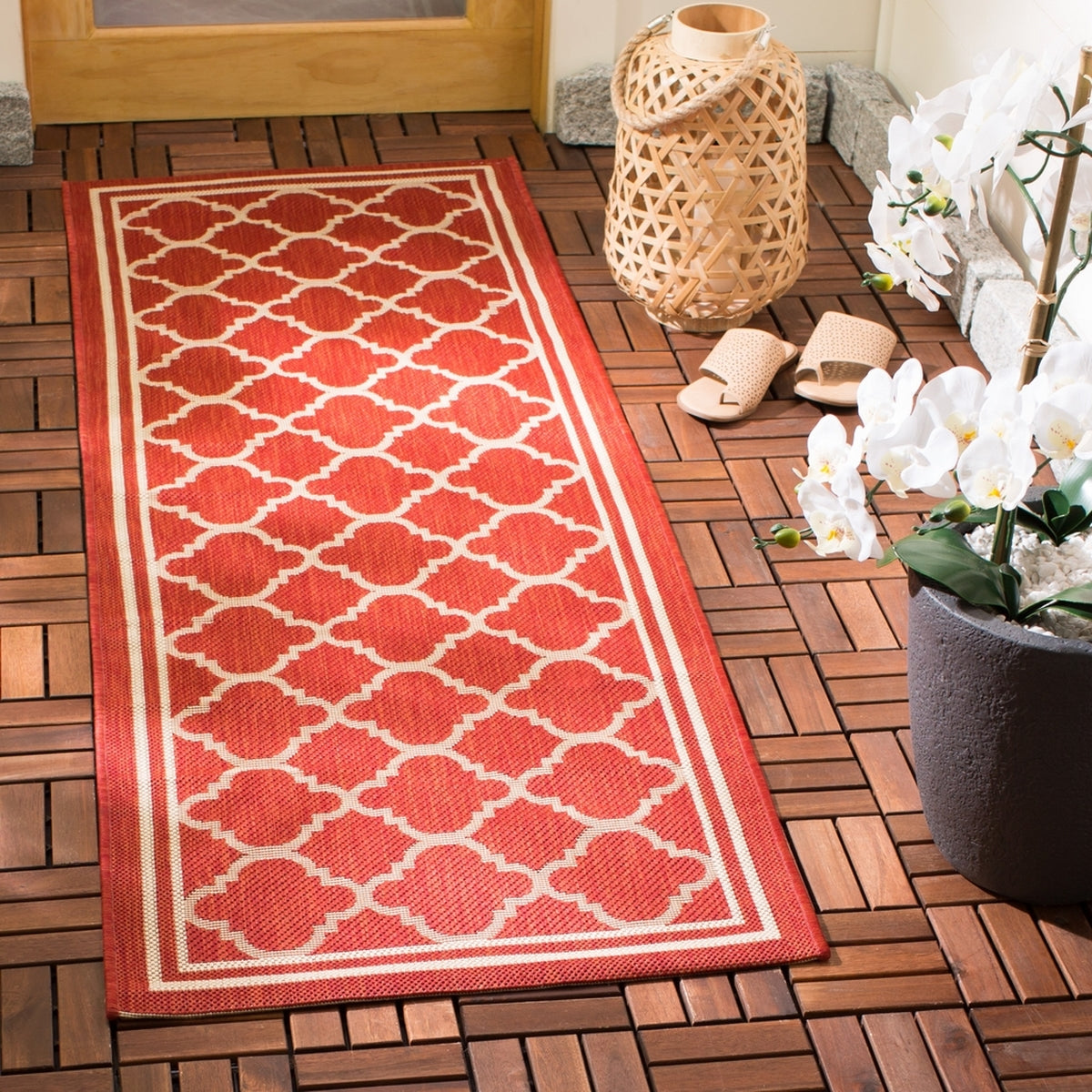  Safavieh Courtyard 6918 Indoor / Outdoor Rug - Red / Bone - Bonton