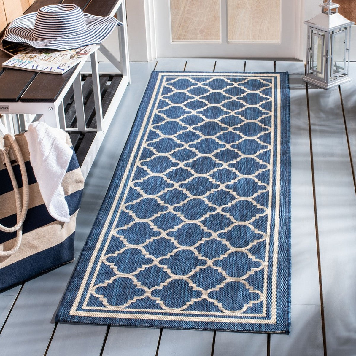  Safavieh Courtyard 6918 Indoor / Outdoor Rug - Navy / Beige - Bonton