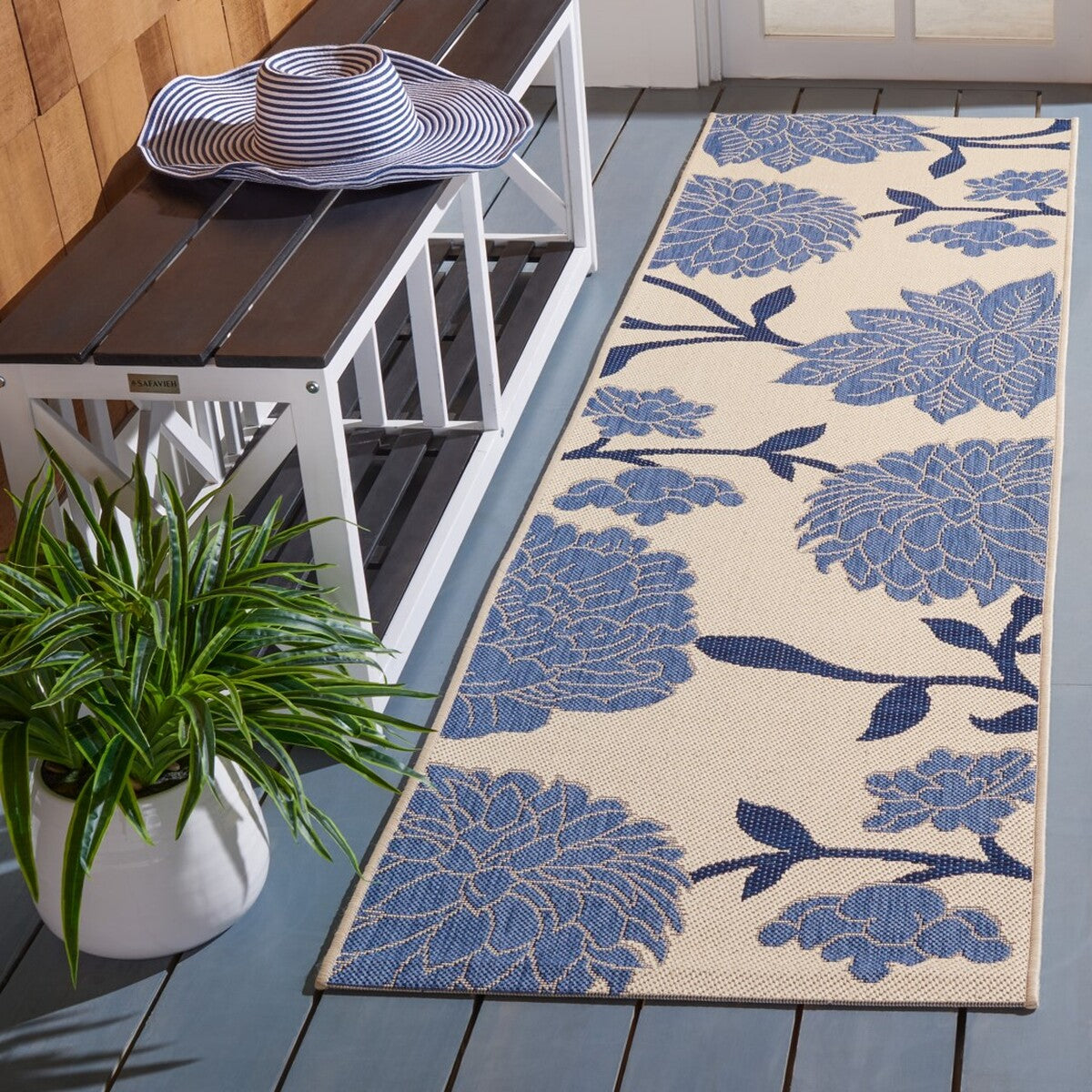  Safavieh Courtyard 7321 Indoor / Outdoor Rug - Beige / Blue - Bonton