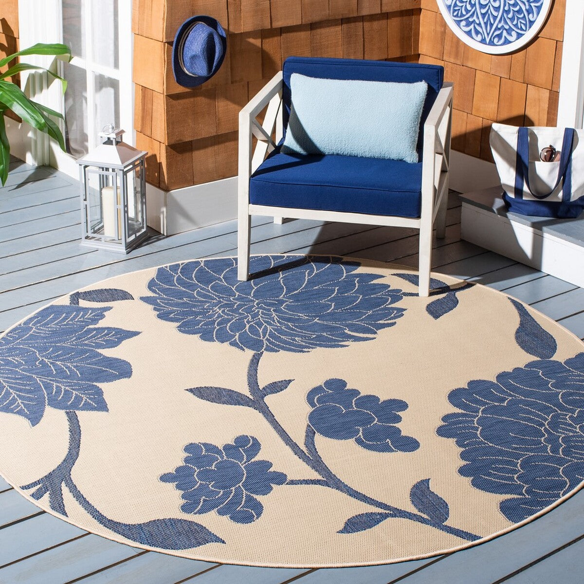  Safavieh Courtyard 7321 Indoor / Outdoor Rug - Beige / Blue - Bonton