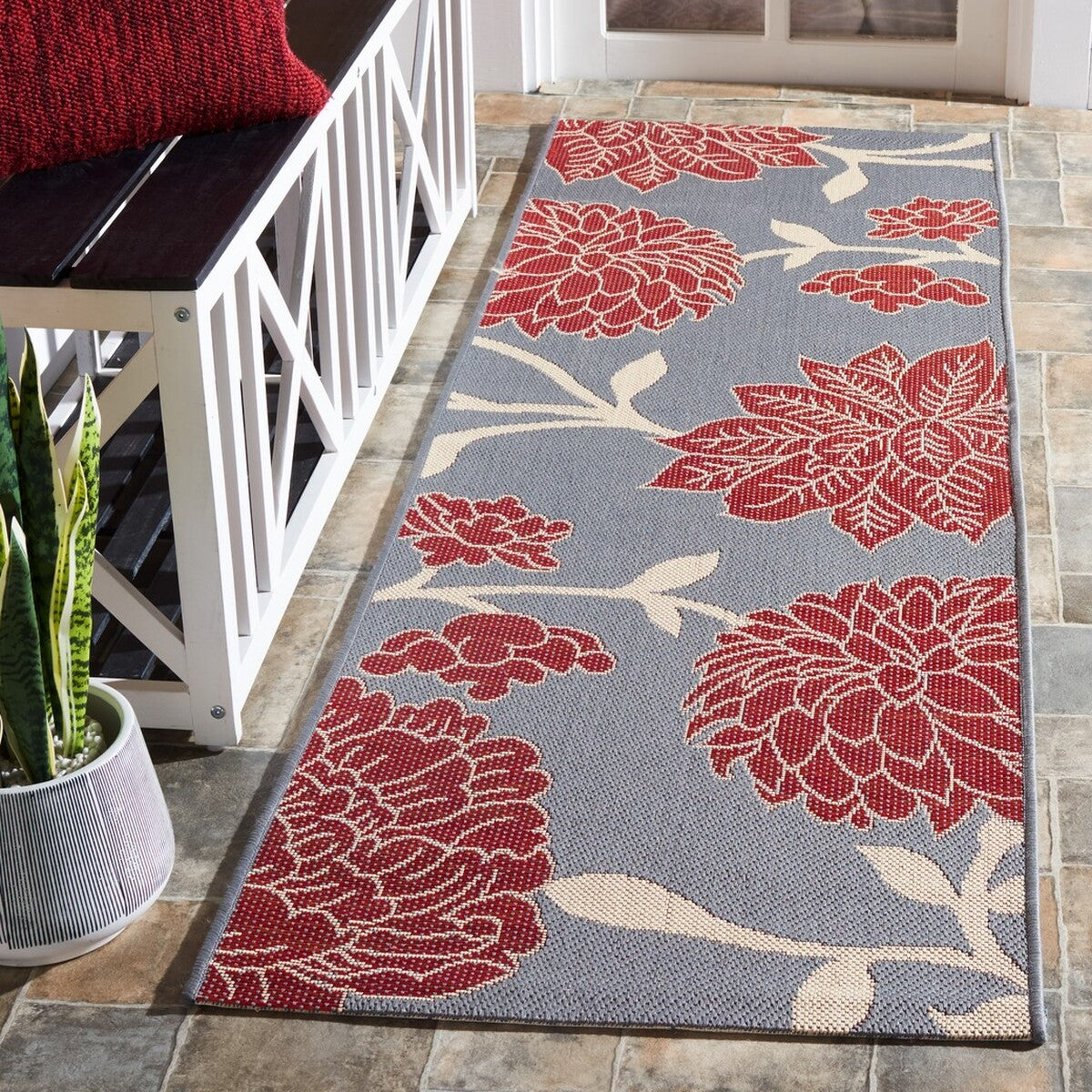  Safavieh Courtyard 7321 Indoor / Outdoor Rug - Beige / Blue - Bonton