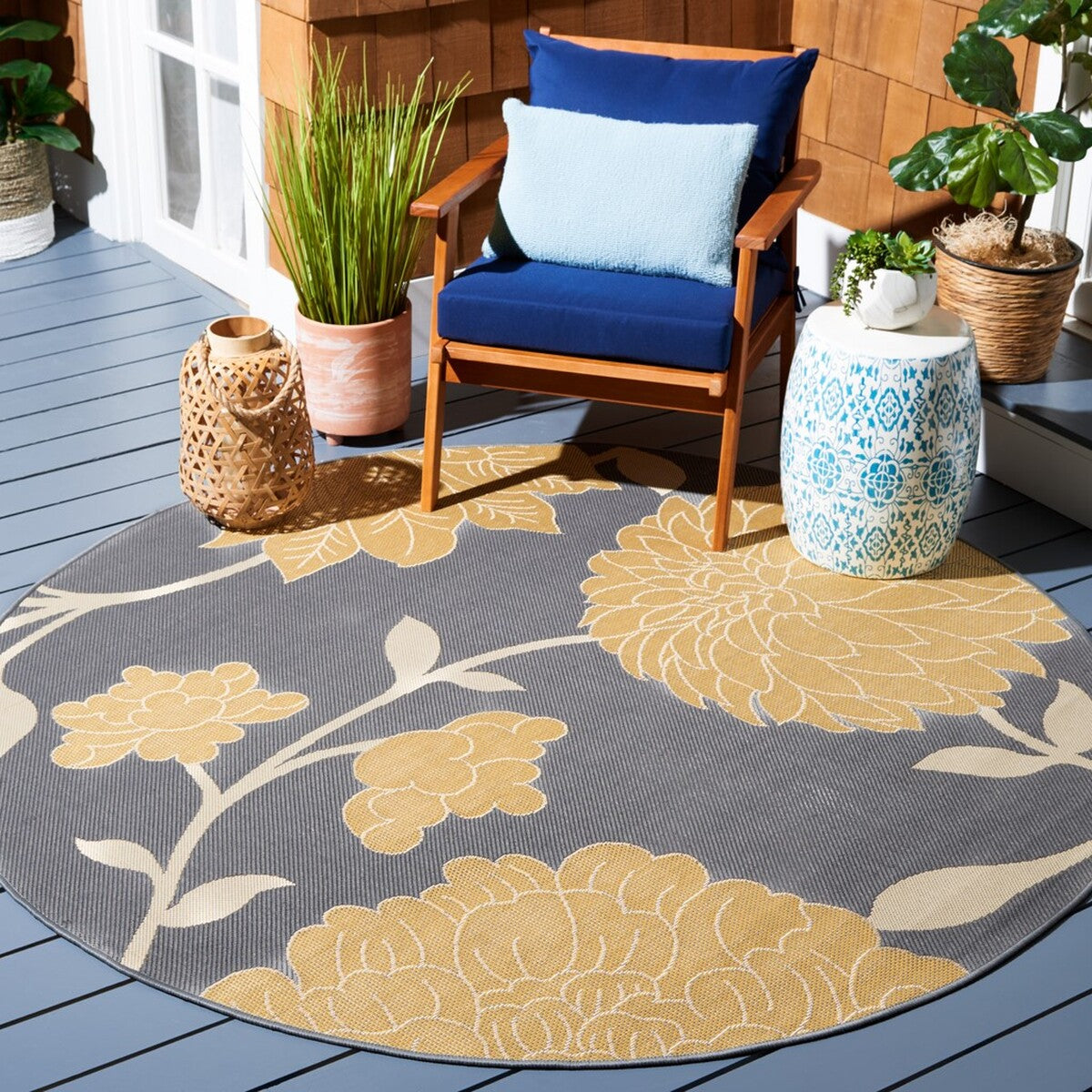  Safavieh Courtyard 7321 Indoor / Outdoor Rug - Beige / Blue - Bonton