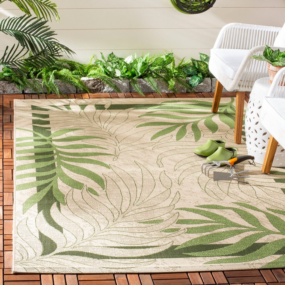  Safavieh Courtyard 7836 Indoor / Outdoor Rug - Cream / Green - Bonton