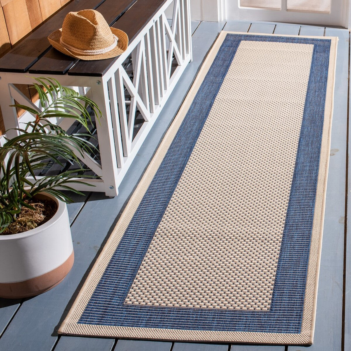  Safavieh Courtyard 7987 Indoor / Outdoor Rug - Navy / Beige - Bonton