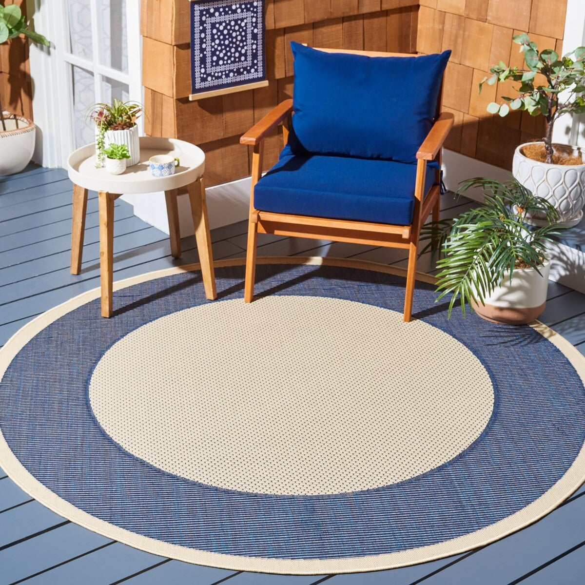  Safavieh Courtyard 7987 Indoor / Outdoor Rug - Navy / Beige - Bonton