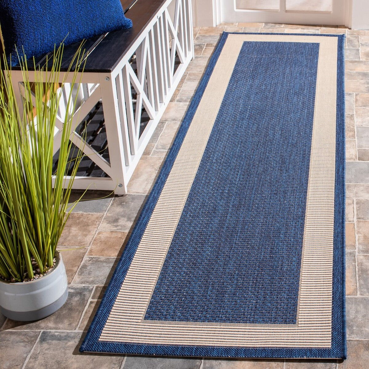  Safavieh Courtyard 7987 Indoor / Outdoor Rug - Navy / Beige - Bonton