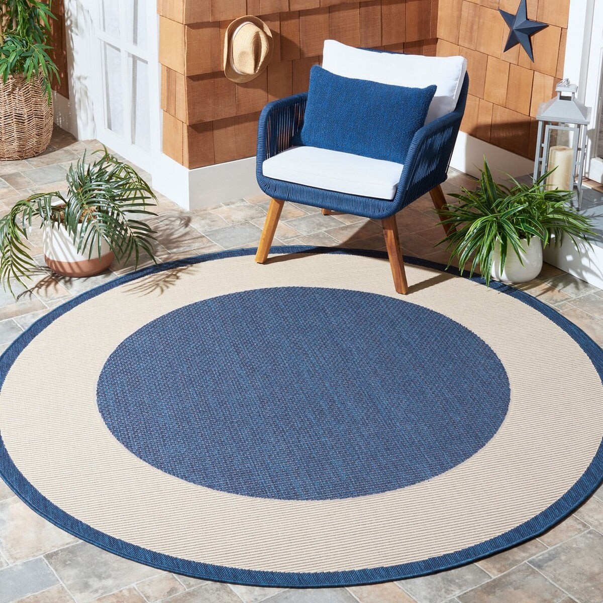  Safavieh Courtyard 7987 Indoor / Outdoor Rug - Navy / Beige - Bonton