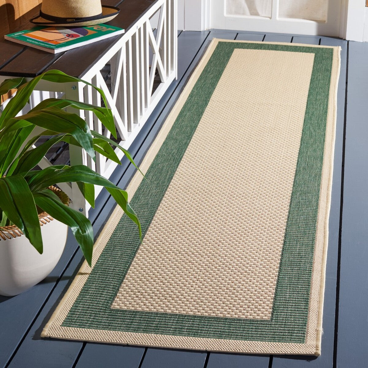  Safavieh Courtyard 7987 Indoor / Outdoor Rug - Beige / Dark Green - Bonton