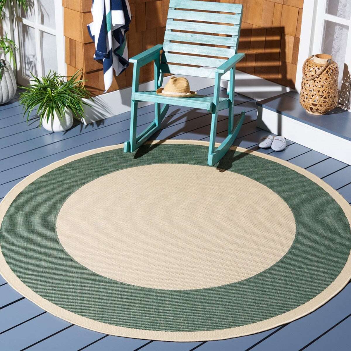  Safavieh Courtyard 7987 Indoor / Outdoor Rug - Beige / Dark Green - Bonton